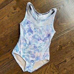 ivivva By lululemon Girls Blue and Purple Floral Mesh Leotard